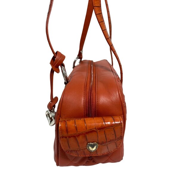 BRIGHTON Orange Leather Puffy Quilted Handbag Side Pockets, Wallet, Dustbag EUC - Picture 6 of 16